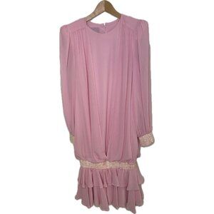Chez California 80s Drop Waist Dress Pink Sequins 16 XL